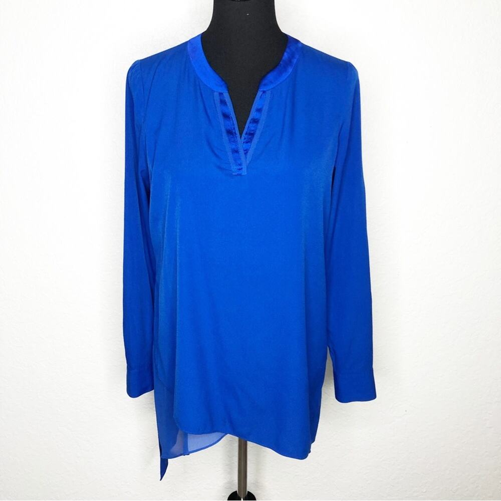 WHBM royal blue layered long sleeve v neck tunic top size 4